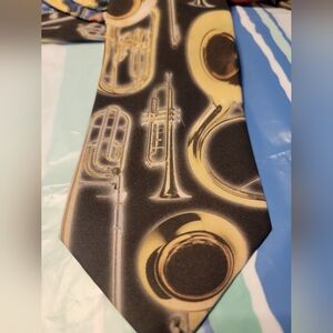 Vintage Ralph Marlin 1999 Brass Instrument Black Gold Tie Men's Gift